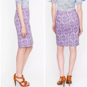 J. Crew No. 2 Pencil Skirt Stretch Purple White Paisley sz 6 classic